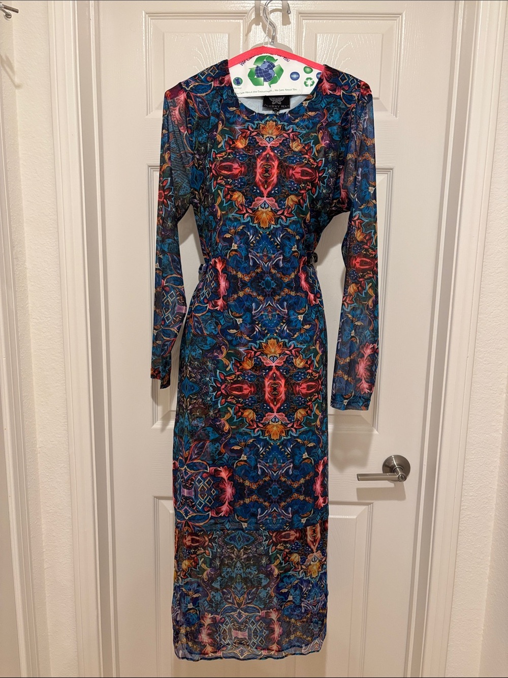Long Sleeve Floral Mosaic Dress - Blue Multi. Brand new.